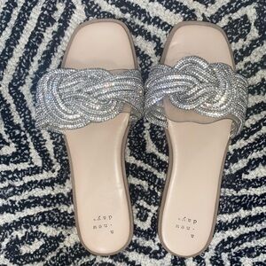 Silver Braided Slide Sandals